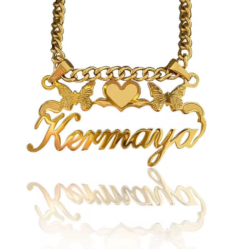 Double Butterfly Name Necklace
