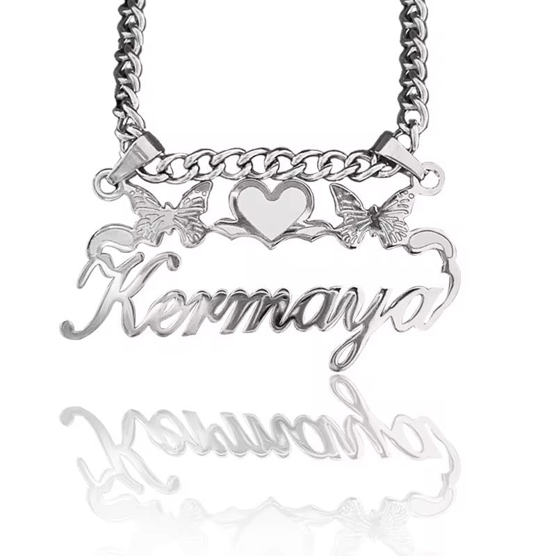 Double Butterfly Name Necklace