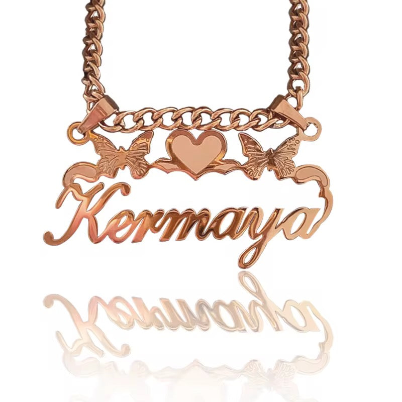 Double Butterfly Name Necklace